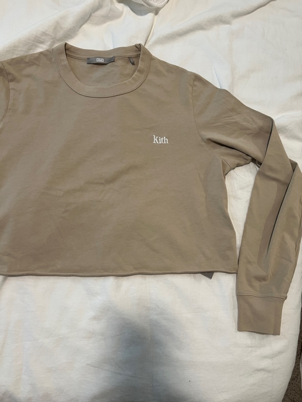 Kith Cropped Long Sleeve Tee in Taupe Beige